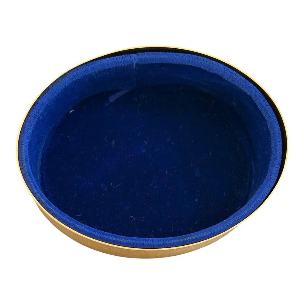Vintage Gorham Gilt trinket box YC1141 enamel floral lid blue‎ velvet lined USA